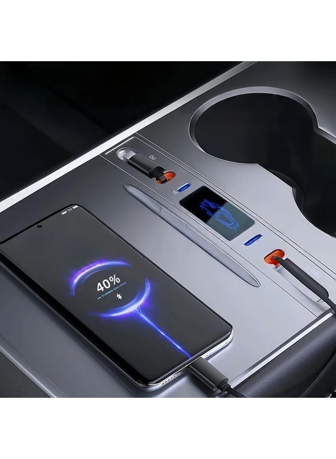 Tesla Model 3 Y 2021 2024 Sliding Center Console Cover With USB Fast Charger Silvery - Image 1